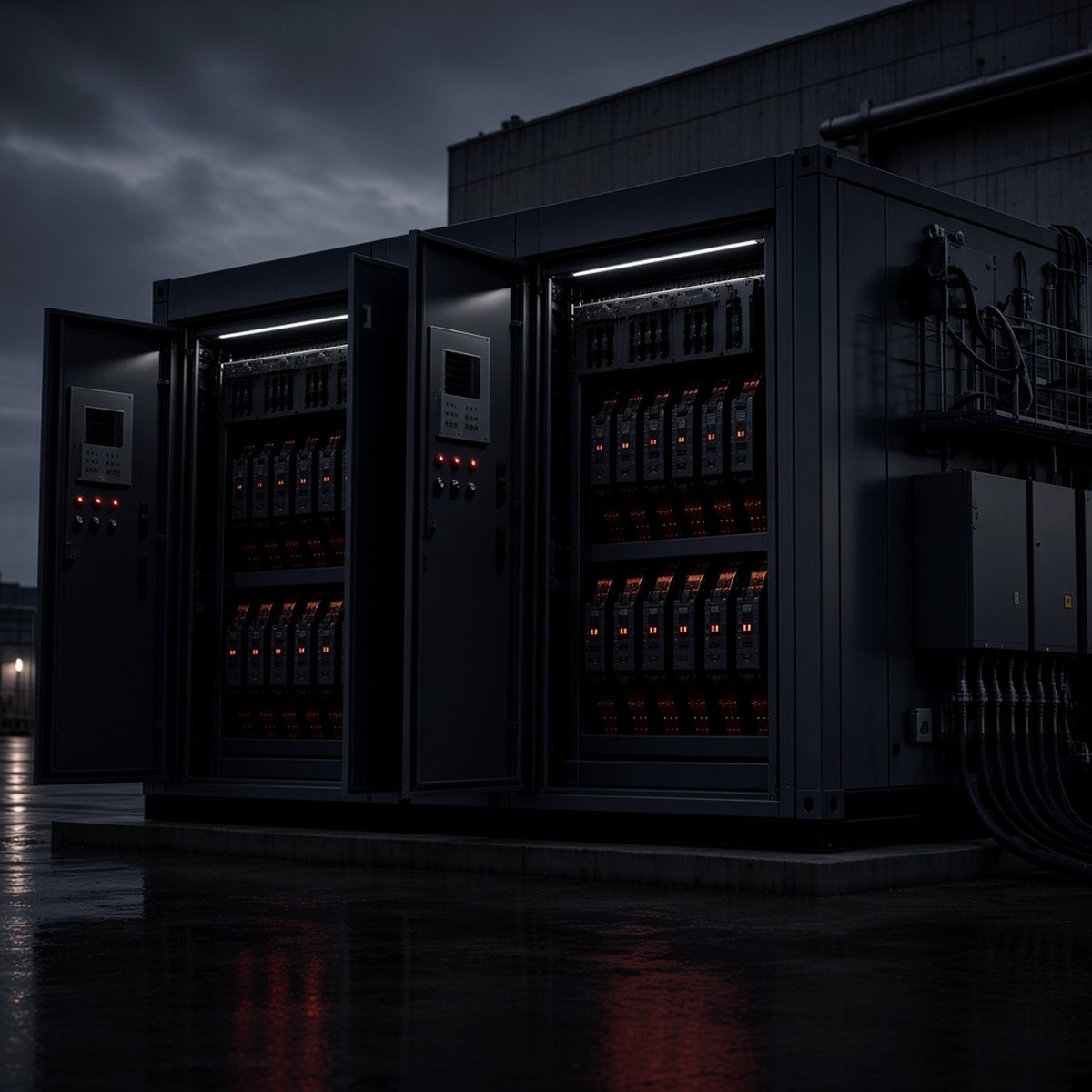 SVG and TSF power equipment under a dark sky.