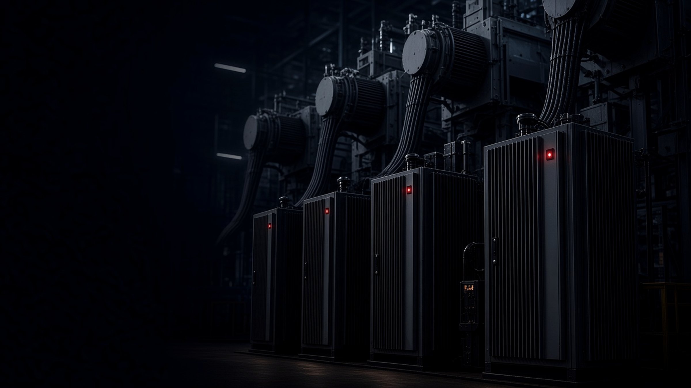 Top-drive electrical control equipment in a dark setting.
